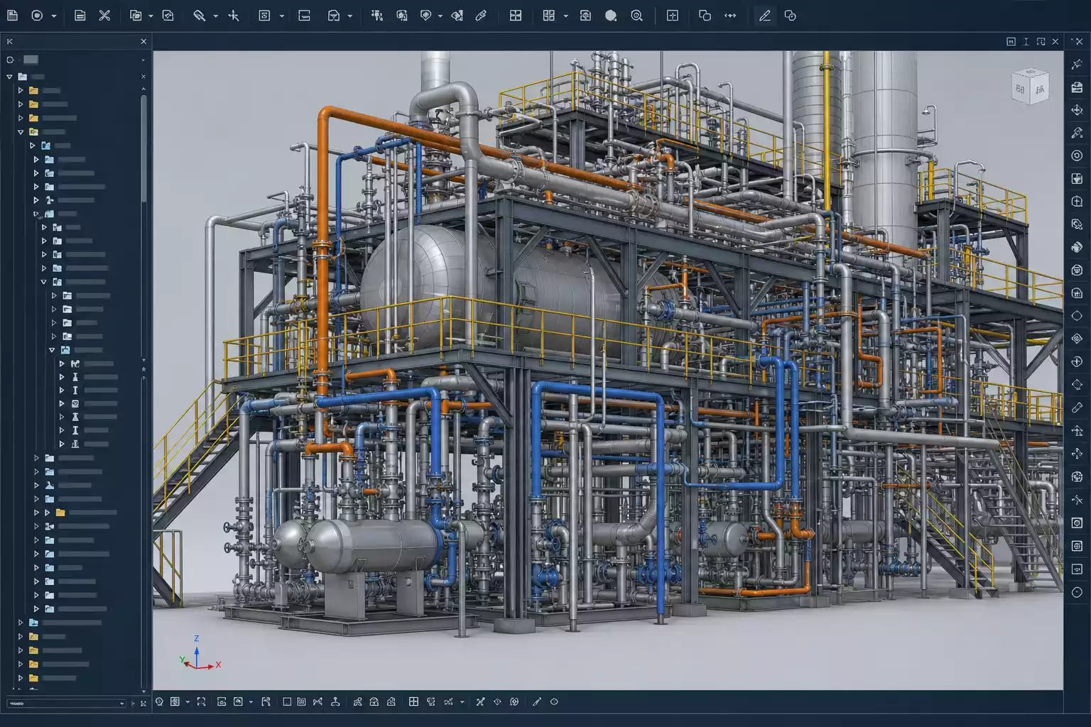 Detailed 3D piping design displayed in professional plant engineering software