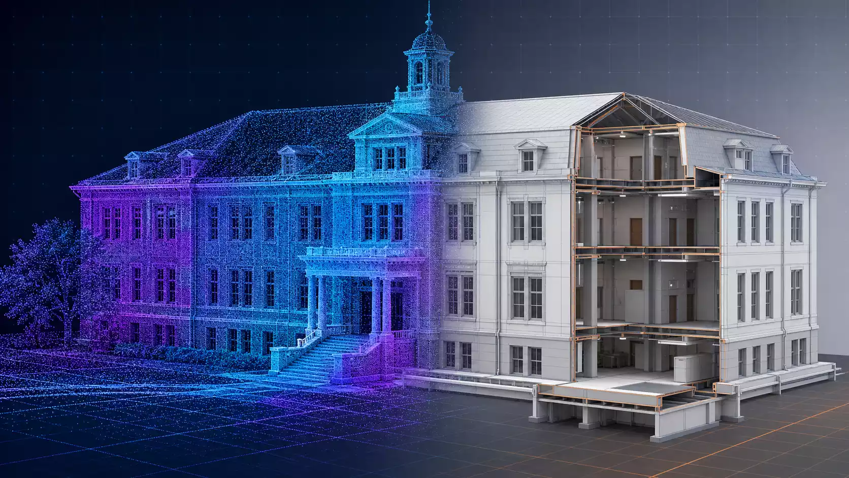 Laser scan point cloud of an existing building converted into an accurate as-built architectural BIM model